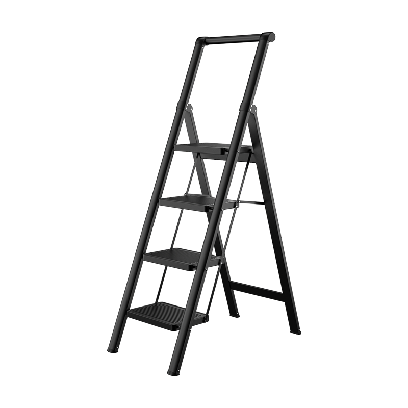 肯泰（KENTAI）梯子家用折叠伸缩人字梯加厚踏板多功能梯楼梯室内带扶手碳钢梯 舒适扶手-加厚踏板-四步珍珠白