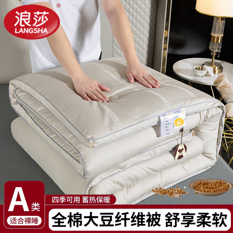 浪莎（langsha）A类全棉大豆纤维加厚冬被四季通用春秋被棉被芯单人宿舍保暖被子 暗金 180X220cm10斤