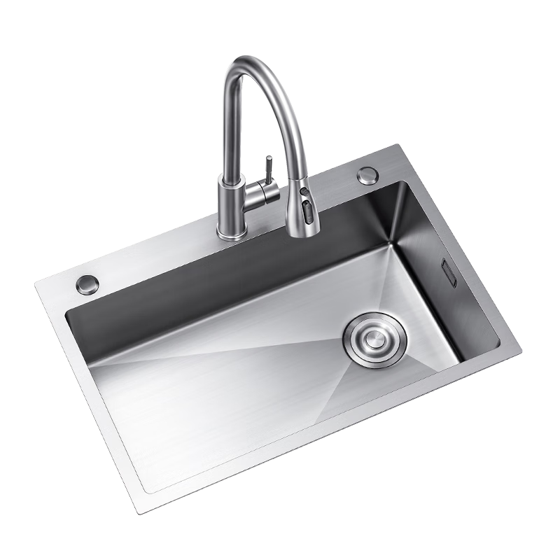 卡貝廚房水槽手工加厚大單槽sus304不銹鋼洗菜盤洗菜池洗碗洗菜一體盤