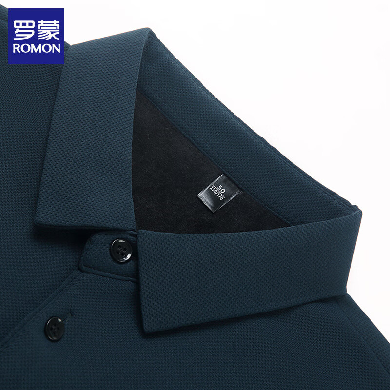 ROMON加绒男士长袖T恤男2025秋冬季新款保暖休闲翻领体恤衫男装上衣 墨绿色 4XL (190)