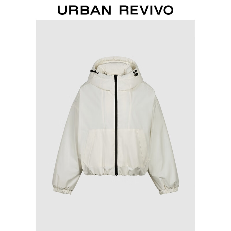 UR冬季新款女装户外休闲拉链抽绳连帽羽绒服UYY150095 米白 (偏宽松) S