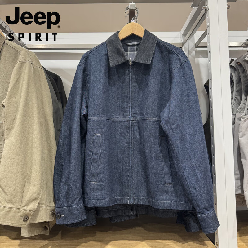 JEEP SPIRIT吉普男装女装休闲拉链短茄克外套巴恩风翻领宽松夹克秋冬新款 深蓝色 L