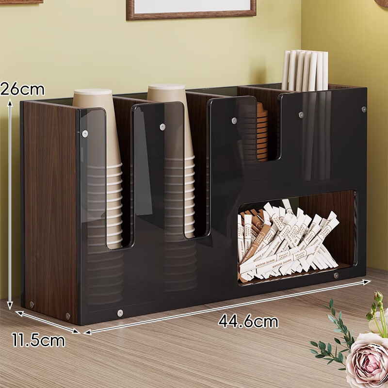 木格格一次性杯子杯架取杯水杯取杯器双杯纸杯架桌面置物架大容量收纳架 胡桃-黑茶