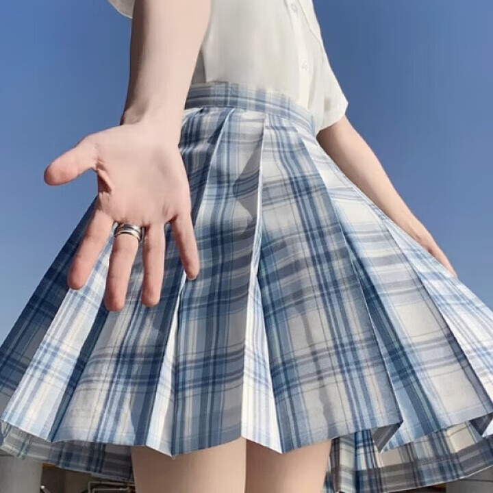女学院风格子百褶裙学生水手服套装yxqx 不死川单裙子 领结 飞机盒 l