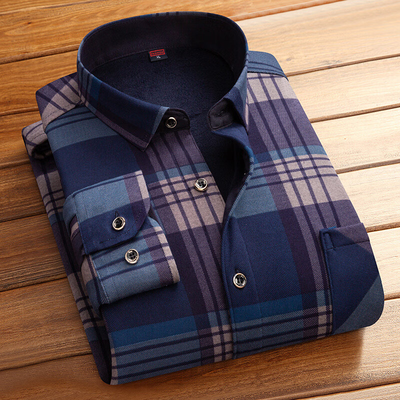 kainifu秋冬加绒保暖衬衫男士长袖加绒格子衬衣免烫中老年休闲爸爸装 601 L 【90-115斤】