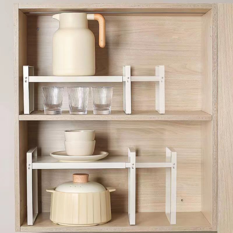 泰禧阁厨房多功能置物架橱柜分层架子隔板家用台面下水槽碗碟收纳架锅架 【白】可伸缩27-41*20*18