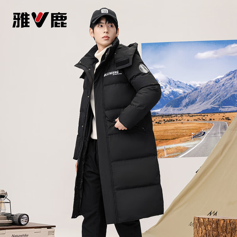 雅鹿羽绒服男中长款冬季加厚保暖过膝连帽男士外套极寒时尚休闲防寒服