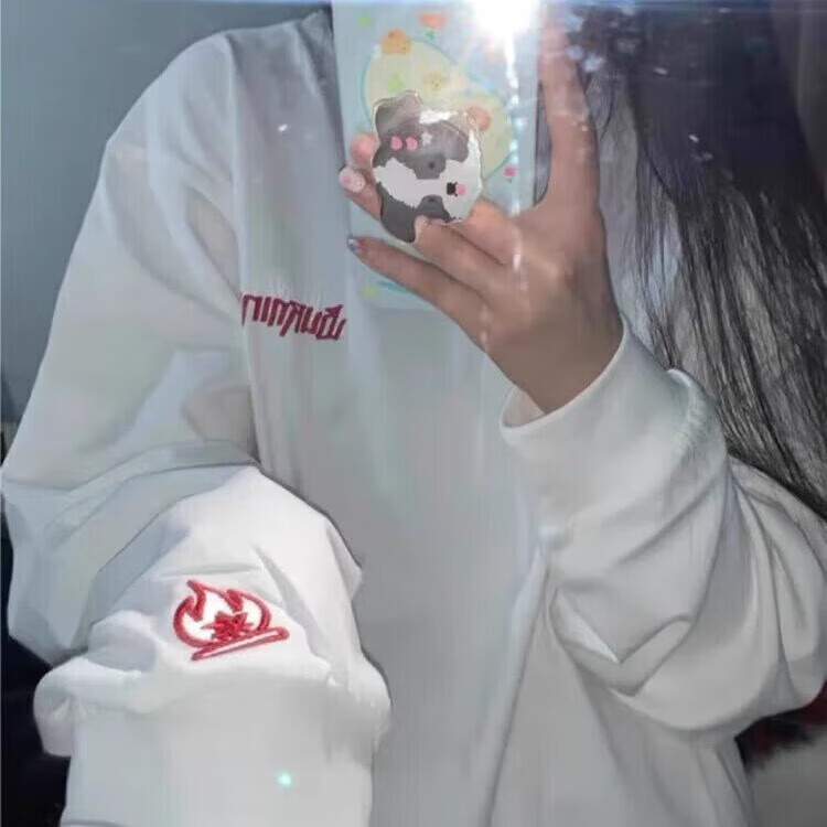 POUMburning小火苗火焰刺绣卫衣男款秋冬美式无帽重磅长袖T恤情侣外套 BJZXF-X1522黑色 L 110-130斤