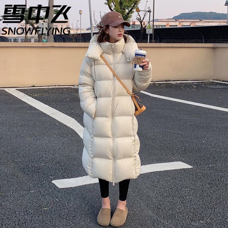雪中飞白鹅绒泡芙羽绒服女2025年冬季新款宽松时尚小个子加厚中长款外套 鹅绒服95%白鹅绒女-杏色(收到不值不要钱包退) S (90-130斤)