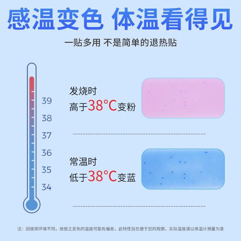飘安儿童退热贴6-12岁医用感温变色物理降温1包1片独立包装发烧冷敷贴 感温变色退热贴1盒共9贴