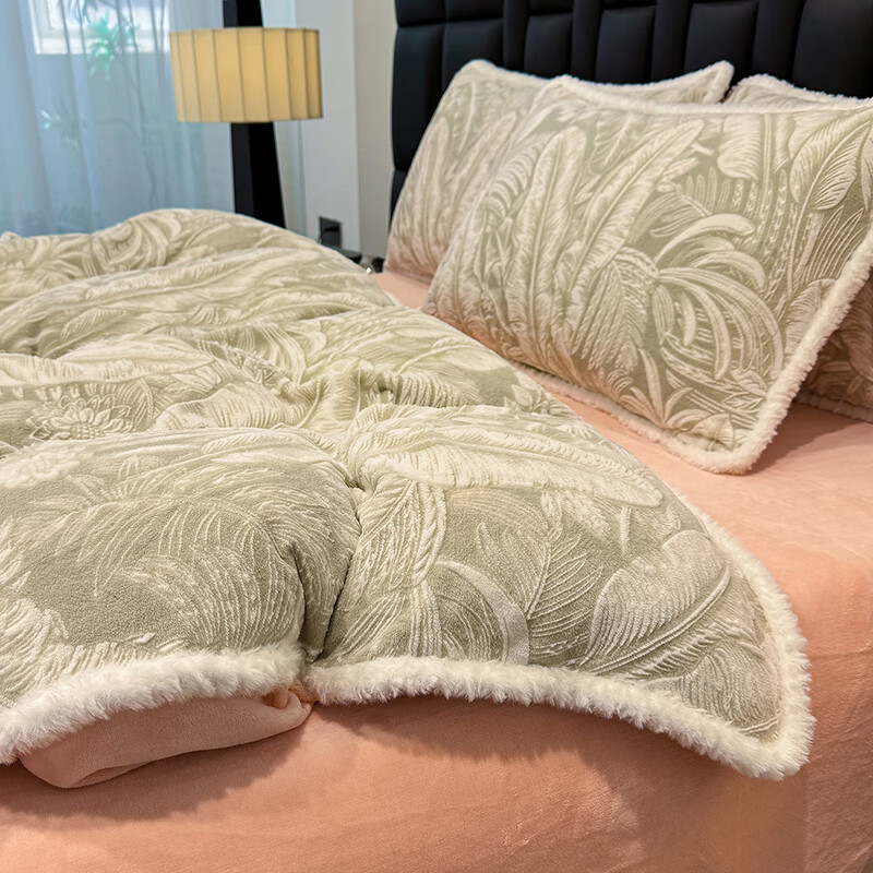 苏萱冬季加厚雕花牛奶绒床上四件套加绒被套床单双面珊瑚绒床品三件套 暖意浓浓 1.8m 床单款 四件套-被套200x230cm