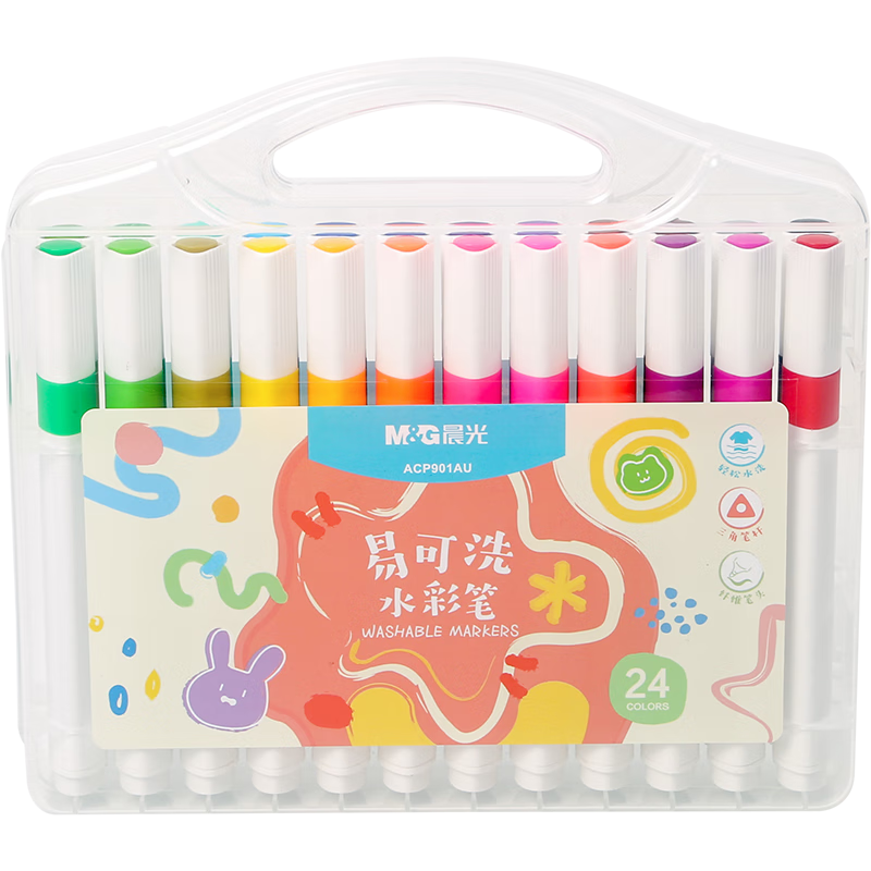 晨光(M&G)文具24色易可洗水彩笔 儿童三角杆彩绘涂鸦画笔 学生文具美术绘画笔套装ACP901AU儿童节礼物