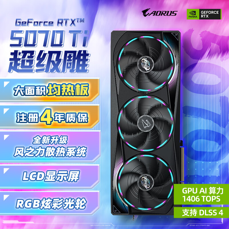 ΣGIGABYTE5070TiԿ  GeForce RTX 5070 Ti AORUS MASTER OC 16G DLSS4 羺AIע걣 8852.35Ԫ