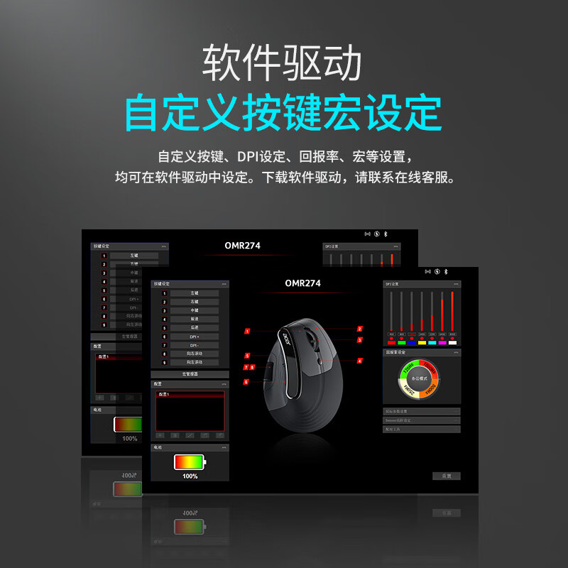 宏碁（acer）OMR274人体工学双滚轮垂直鼠标无线蓝牙三模有线可自定义按键鼠标宏静音鼠标办公电脑中大手可充电 深灰色（可自定义按键鼠标宏/双滚轮）