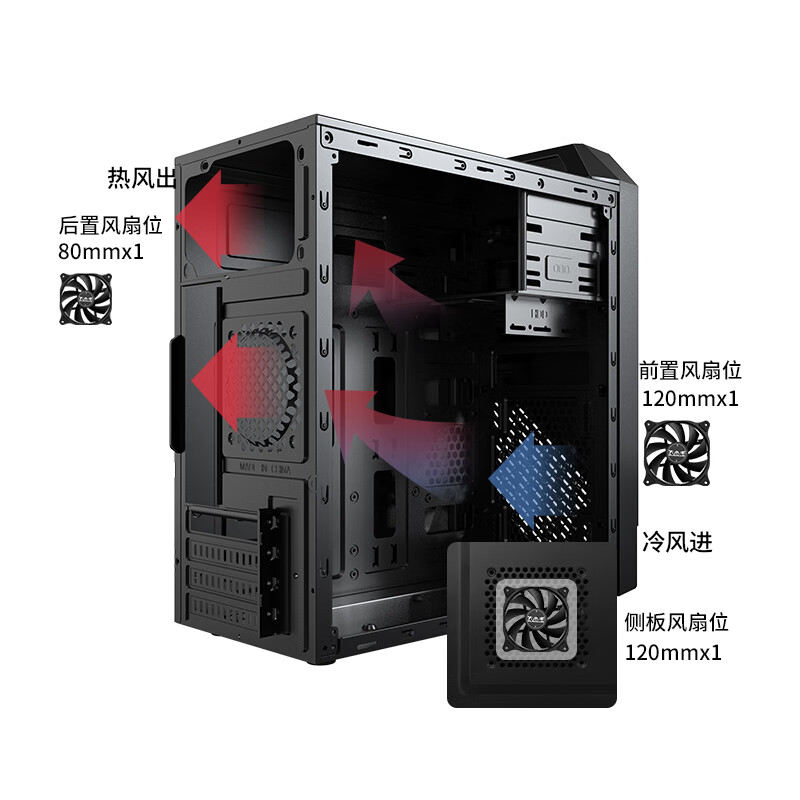 大水牛（BUBALUS）风格 商务办公台式电脑家用主机机箱（支持M-ATX/USB3.0/电源上置/手提式/带光驱位）