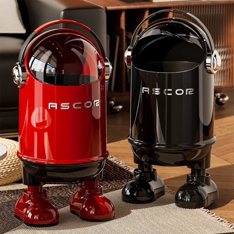 艾仕可太空人客厅垃圾桶家用网红2025新款大号带盖厨房卧室高级轻奢厕所 电镀款-红色-小号 揭盖式 13L