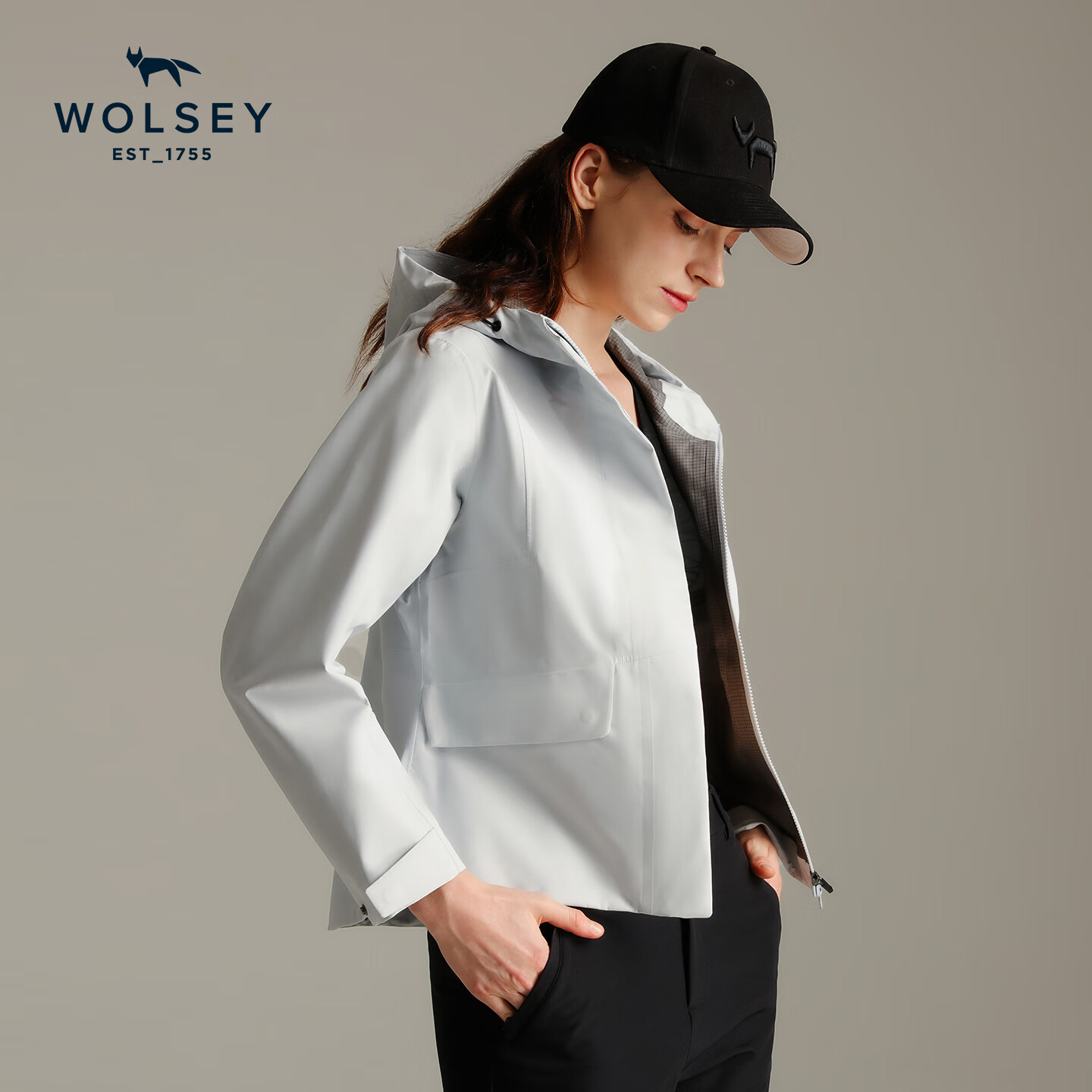 WOLSEY【防风防水】单层3L冲锋衣男女款通勤透气连帽夹克春秋外套 玄黑色-男款 L 【男款175女款170】