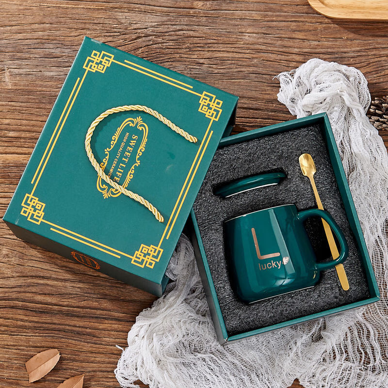 咏幻恒温杯陶瓷马克杯暖暖杯礼盒杯子套装伴手礼水杯加盖 墨绿单杯礼盒装