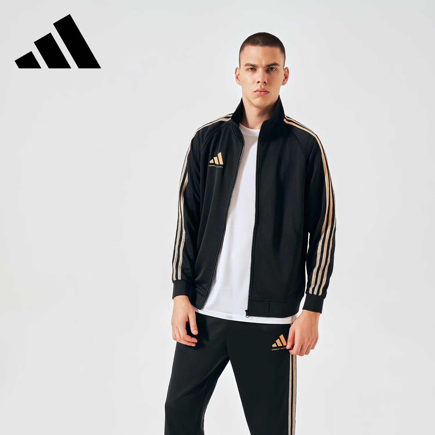 阿迪达斯 （adidas）外套男女秋季跑步运动立领夹克外套保暖运动服 黑/金 2XL