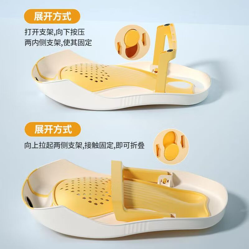 菲尔洁可折叠婴儿洗澡感温浴架坐躺托神器宝宝浴盆通用浴床托新生儿浴网 灰色感温款折叠软胶浴架 【53*30.5*19厘米】PP+TPE