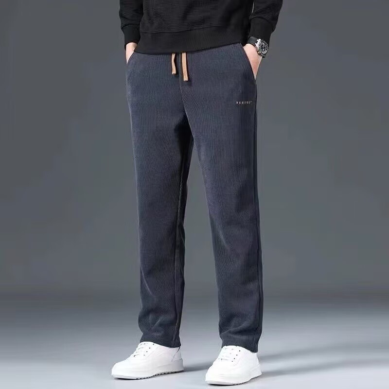柯诗曼秋冬季加绒加厚男士休闲裤宽松潮流百搭长裤垂感修身男士休闲裤 灰色常规【刺绣】 XL 推荐115-125斤