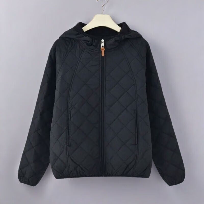 歌班娅新款秋冬季短款轻薄2025棉衣女外套保暖宽松连帽休闲时尚棉袄棉服 黑色 5XL  建议【140-155斤】