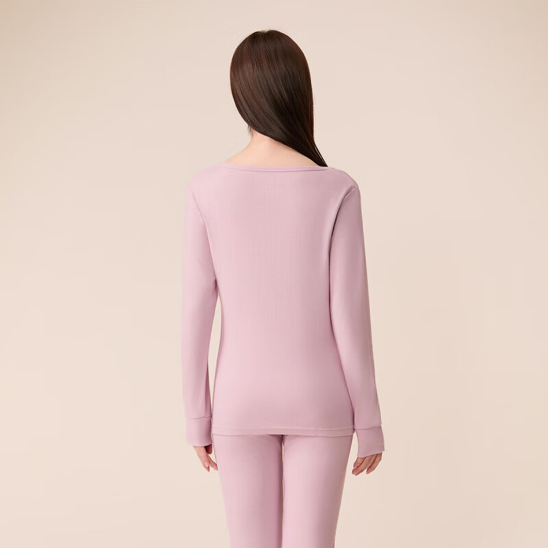 芬腾保暖内衣【纯棉 防静电】2025情侣圆领温暖打底套装秋衣秋裤 女款-樱花粉 L