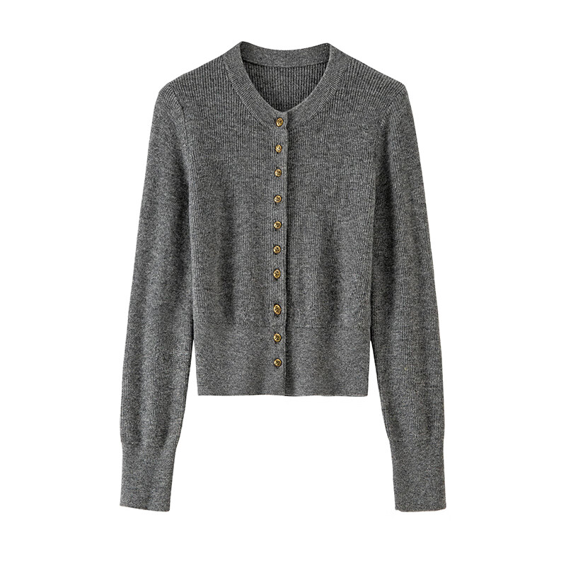 banana cici2024年秋季新款复古老钱风澳羊毛毛衣圆领针织开衫C244MY115 灰色 L