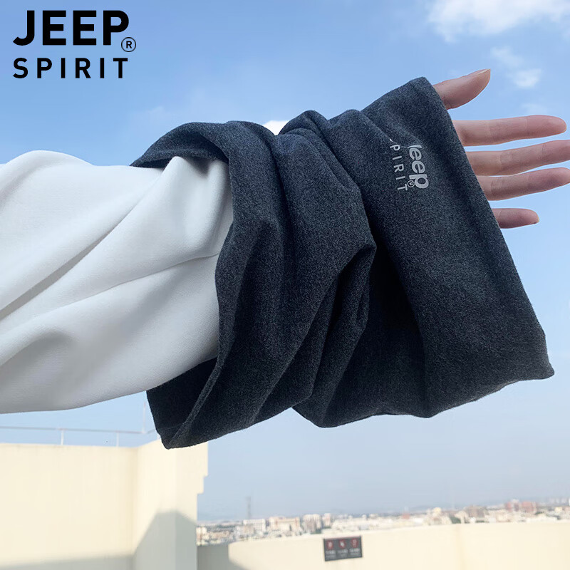 JEEP SPIRIT美式高端JEEP纯棉加绒脖套男女款保暖护颈小围脖骑行户外防寒围巾 黑色 (加绒-纯棉直筒款)