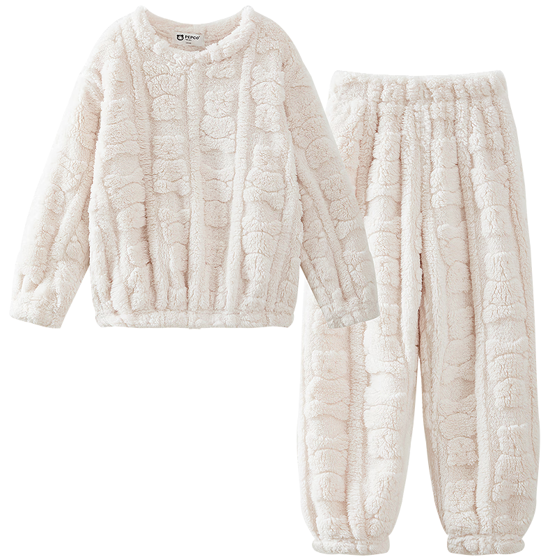 小猪班纳童装秋冬装新款儿童上衣裤子两件套男童女童套装家居服 米色 110