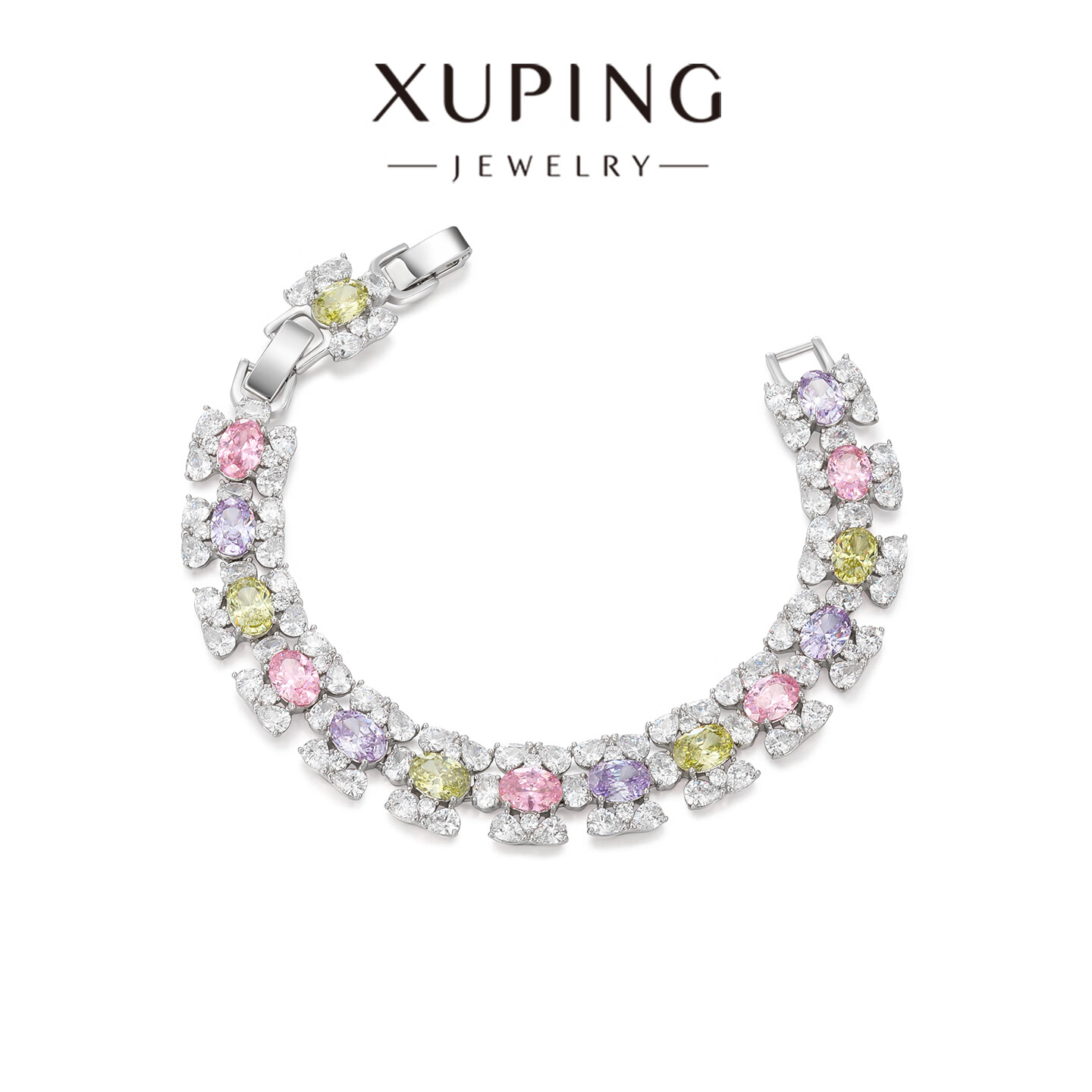 XUPING旭平首饰多巴胺彩宝手链 女生轻奢风日常送生日礼物X001122632 浅彩色 约16+2cm