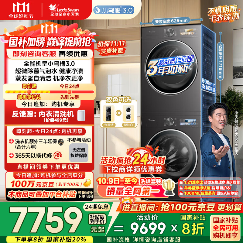 小天鹅（LittleSwan）洗烘套装 10KG滚筒洗衣机全自动+变频热泵烘干机家用烘衣服【小乌梅3.0】TG10VE40+VE40 国家补贴