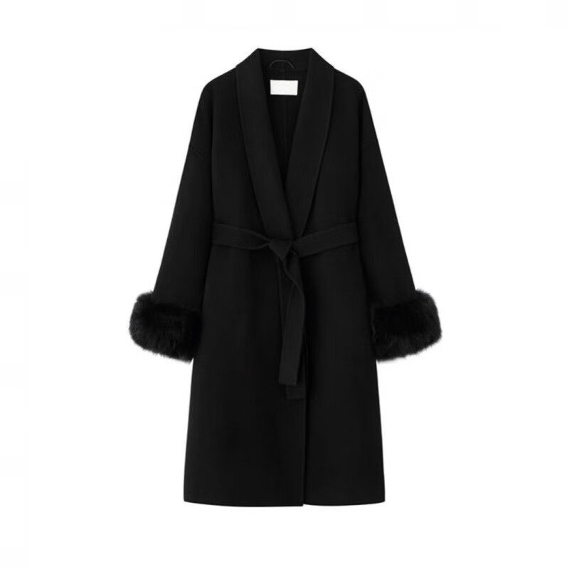 FOURDATRY双面呢大衣女2025秋冬中长款红色高级感仿狐狸毛呢外套女羊绒大衣 红色 XS