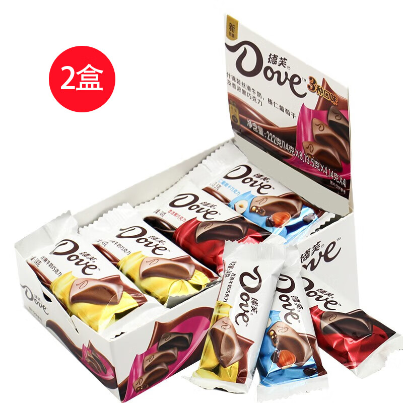 德芙(Dove)丝滑牛奶巧克力整盒分享装14g*16共224g儿童休闲零食糖果送女友 德芙14g*16什锦IC盒装*2