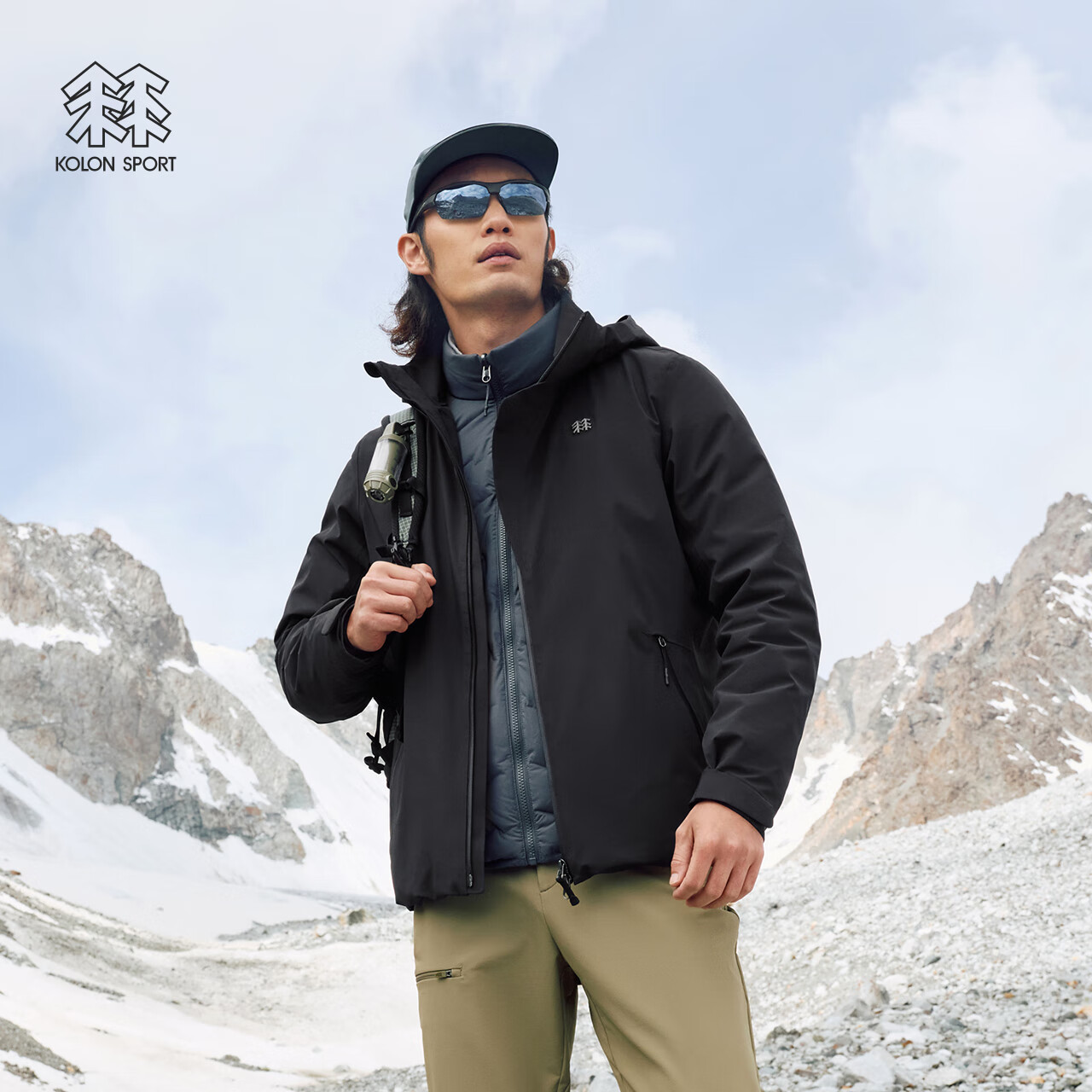 KOLON SPORT/可隆羽绒三合一夹克 男子防水防风透湿户外冲锋衣2级 LHJK5WNT13-BK 黑色 M 170/92A