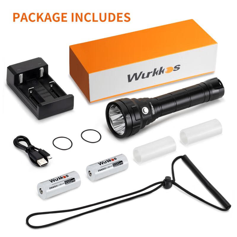 sofirn索菲恩強(qiáng)光潛水手電筒LH351D*4防水趕海4800LM高顯色 帶電池充電器