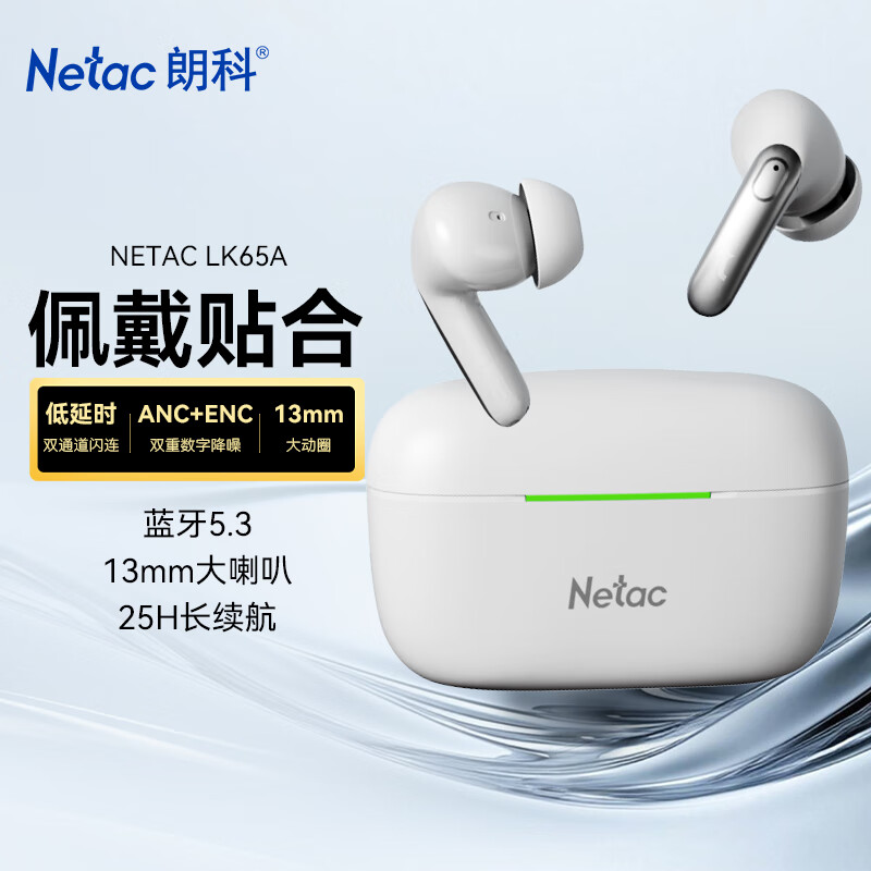朗科（Netac）真无线入耳式降噪蓝牙耳机 音乐游戏运动 4麦双降噪长续航无延迟感适用于苹果华为小米 LK65A米白