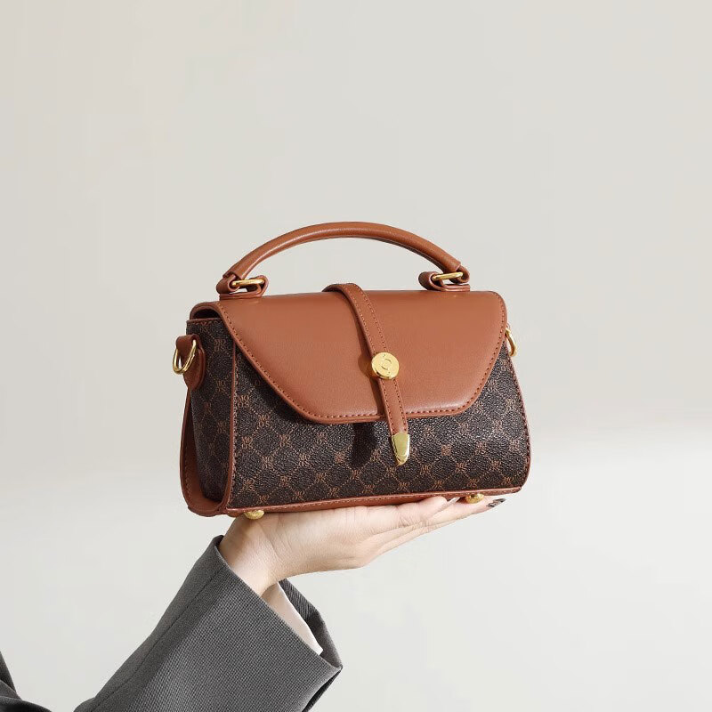 游子吟包包女包2026新款撞色印花手提小包包斜挎包送女友老婆生日礼物 棕色-轻奢品牌女士包包