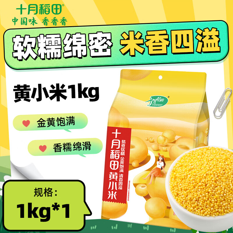 十月稻田   黄小米 1kg  五谷杂粮 小米粥 小黄米 米饭伴侣 黄小米2斤 1袋