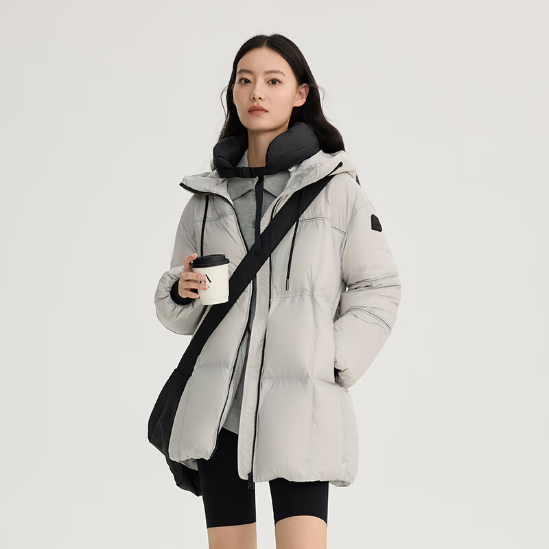 艾莱依（ERAL）短款U型枕羽绒服女冬季设计感腰部抽绳显瘦百搭外套鹅绒服 松雾灰 M （建议105-115斤b