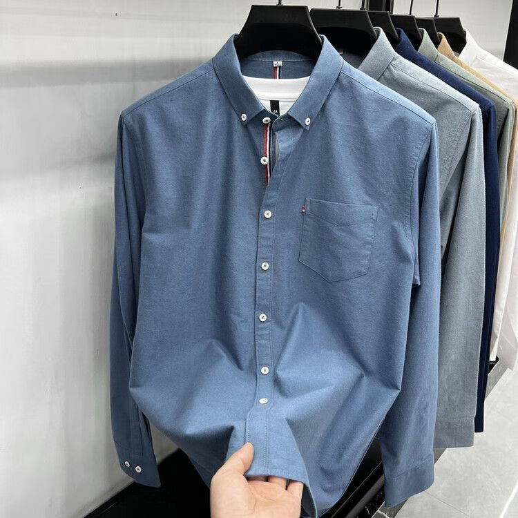 TOMMY JEANS汤米春秋衬衫男长袖T恤加厚休闲免烫男装牛津纺衬衣打底衬衫上衣 焦糖619 2XL