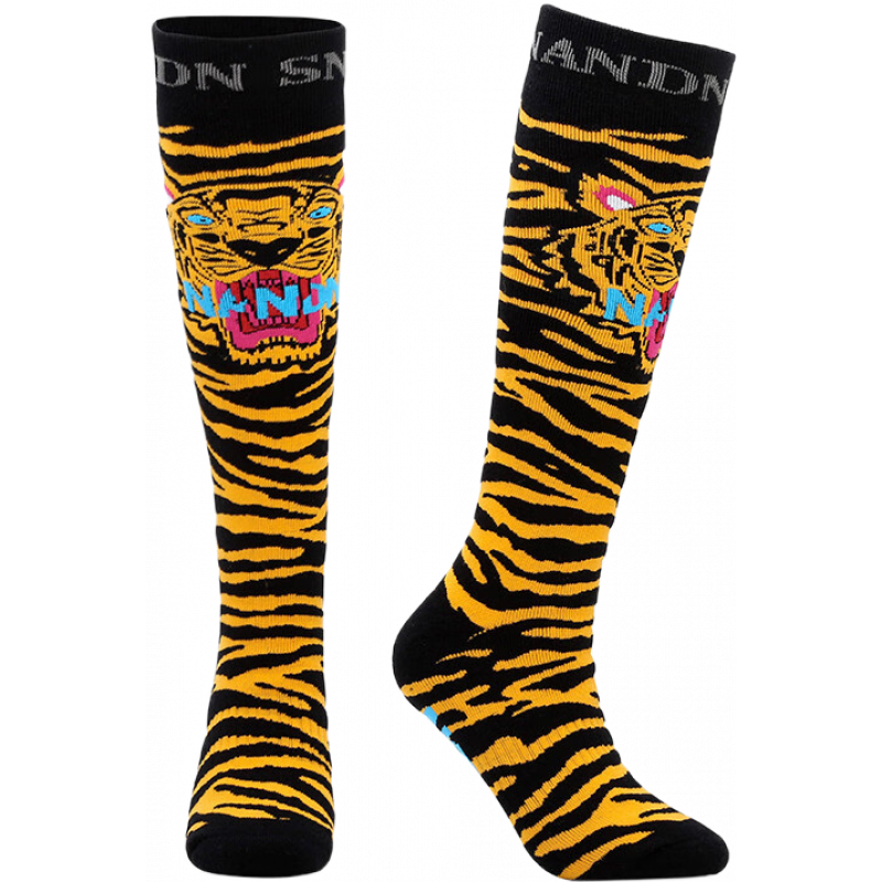 南恩兒童滑雪襪子保暖加長加厚卡通圖案棉襪戶外運動毛巾襪 老虎(兒童) 均碼