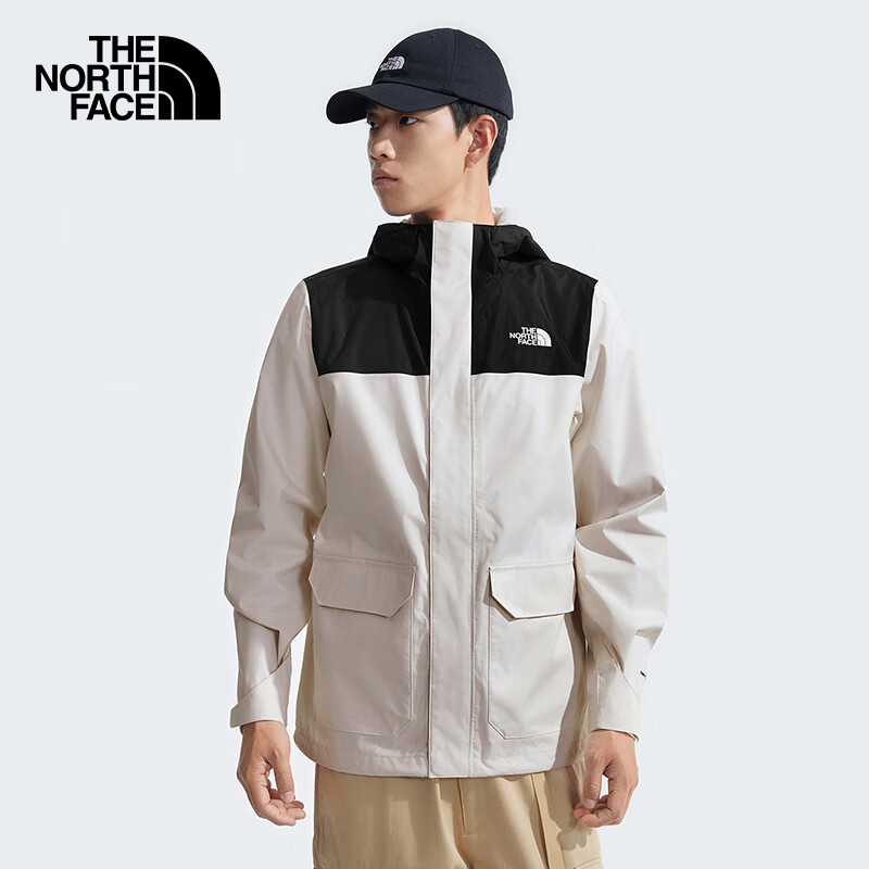 The North Face北面冲锋衣男户外防风防水单层硬壳外套8AUK 沙丘白/ROU XL