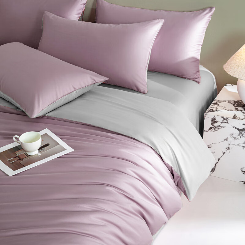 AIDLI 床上四件套纯棉A类100支贡缎新疆长绒棉双人全棉酒店裸睡套件 浅芋色-奶灰 1.5/1.8m床 床单款 被套200*230cm