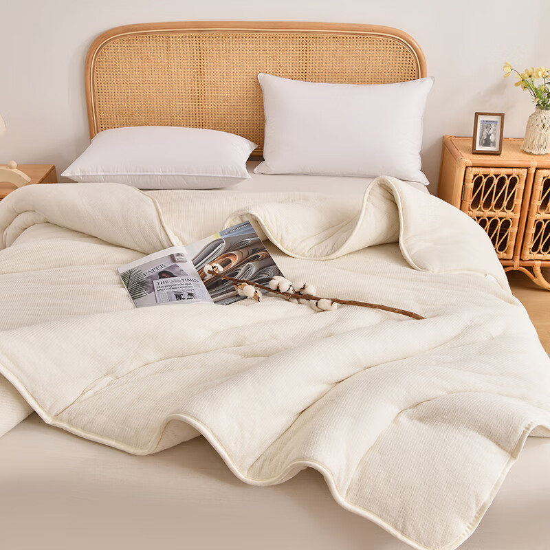 软贝新疆棉花被手工包边棉胎被子被芯鱼鳞网棉絮可盖可垫宿舍保暖棉絮 米白色（约5斤） 200cm*230cm单被芯