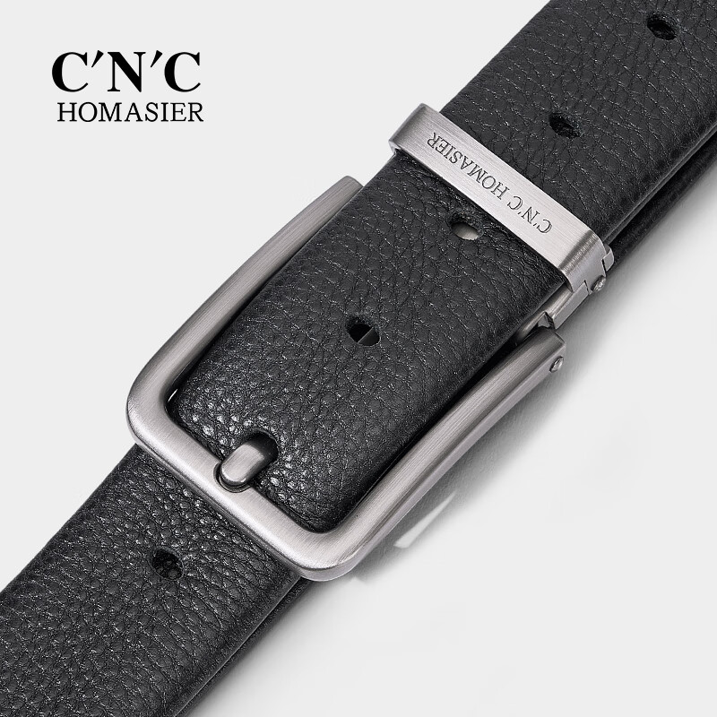 C'N'C·HOMASIER男士皮带时尚牛皮腰带休闲商务针扣真皮品牌轻奢松紧带裤腰带正品 头层牛皮-哑枪【可代写贺卡+高档盒】 110cm