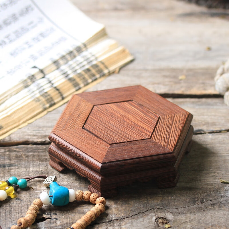 青沉木茶壺托雞翅木圓形香爐托沉檀香爐實(shí)木線香盒臥香盒底座 6角雞翅木底座