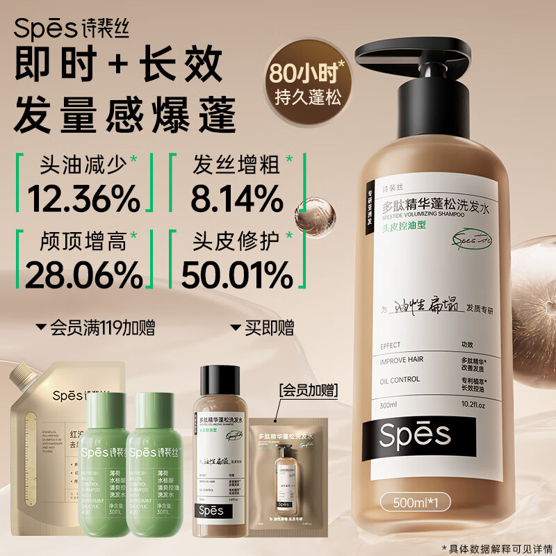 Spes诗裴丝多肽蓬松瓶洗发水控油去屑止痒500ml | 只需159元，好评如潮！