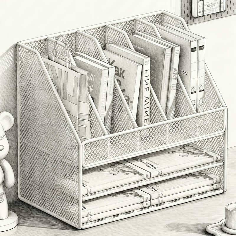 尔思家桌面置物架客厅书架高级感桌上学生课桌旁多层书立办公室文件架 白色