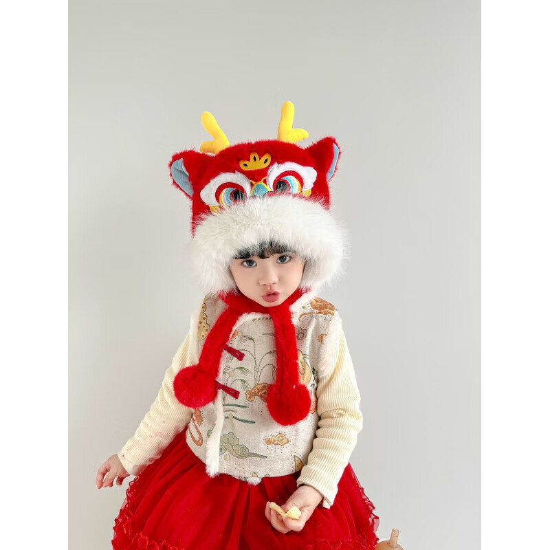 G.duck小黄鸭宝宝加厚帽子围巾一体秋冬款可爱儿童防风帽男童女童熊猫护 儿童眼镜熊猫款【二件套】 均码